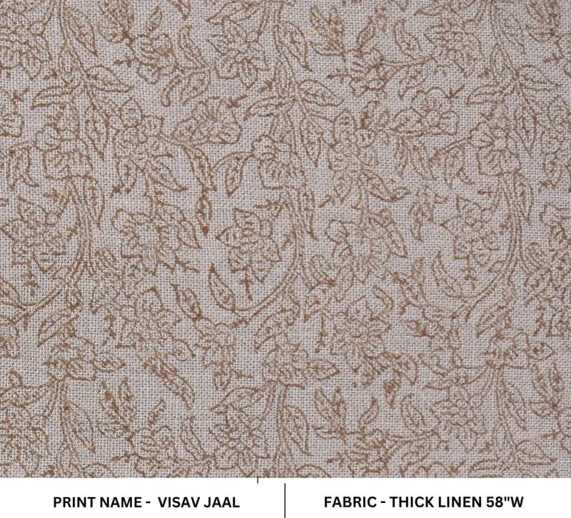 Handmade Block Print Mustard Floral Thick Linen Fabric - Vishv Jaal