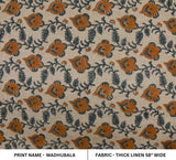 Handmade Block Print Orange Fabric in Thick Linen - Madhubala