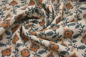Handmade Block Print Orange Fabric in Thick Linen - Madhubala