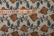 Handmade Block Print Orange Fabric in Thick Linen - Madhubala