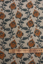 Handmade Block Print Orange Fabric in Thick Linen - Madhubala