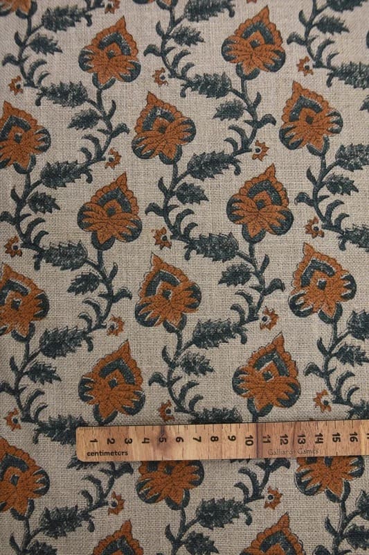 Handmade Block Print Orange Fabric in Thick Linen - Madhubala