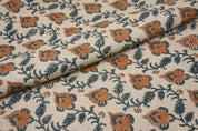 Handmade Block Print Orange Fabric in Thick Linen - Madhubala