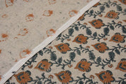 Handmade Block Print Orange Fabric in Thick Linen - Madhubala
