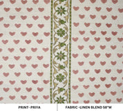 Handmade Block Print Pink & Green Floral Linen Blend - Priya