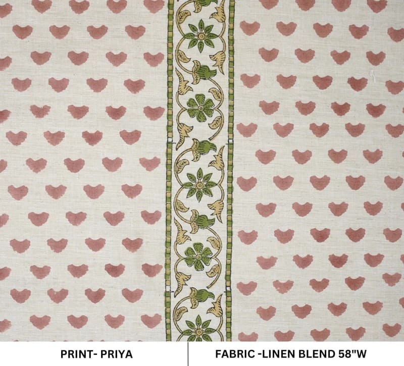 Handmade Block Print Pink & Green Floral Linen Blend - Priya