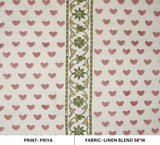 Handmade Block Print Pink & Green Floral Linen Blend - Priya