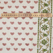 Handmade Block Print Pink & Green Floral Linen Blend - Priya