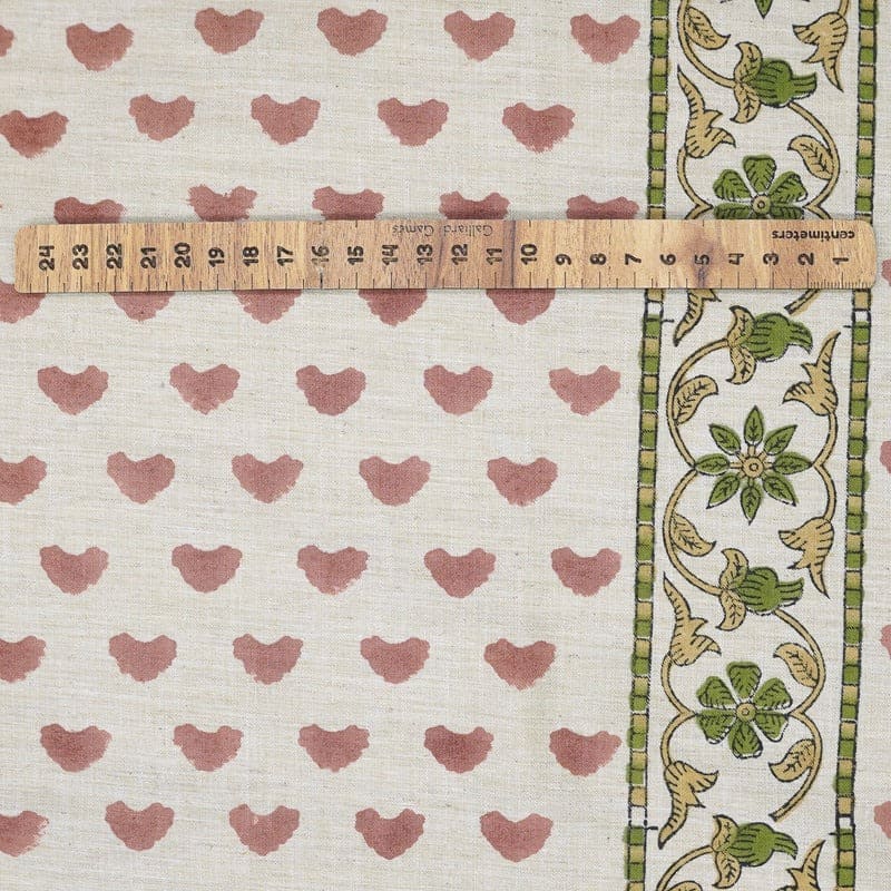 Handmade Block Print Pink & Green Floral Linen Blend - Priya