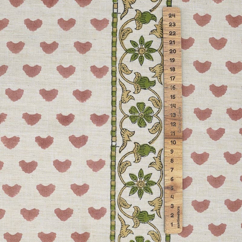 Handmade Block Print Pink & Green Floral Linen Blend - Priya
