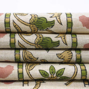 Handmade Block Print Pink & Green Floral Linen Blend - Priya
