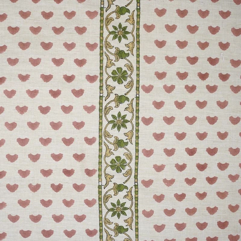 Handmade Block Print Pink & Green Floral Linen Blend - Priya
