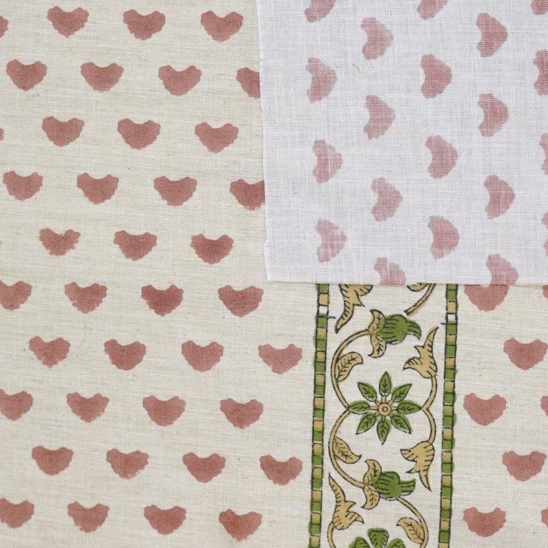 Handmade Block Print Pink & Green Floral Linen Blend - Priya