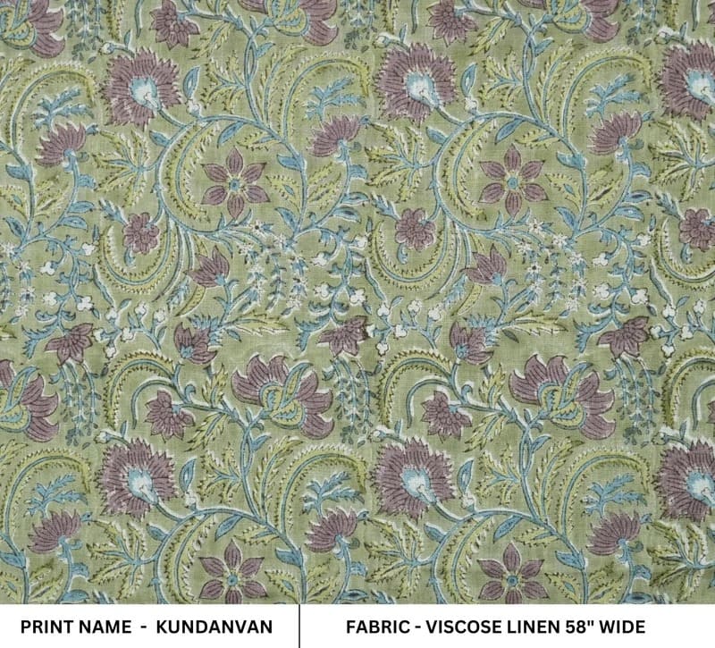 Handmade Block Print Rose Gold Visocse Linen Fabric - Kundanvan