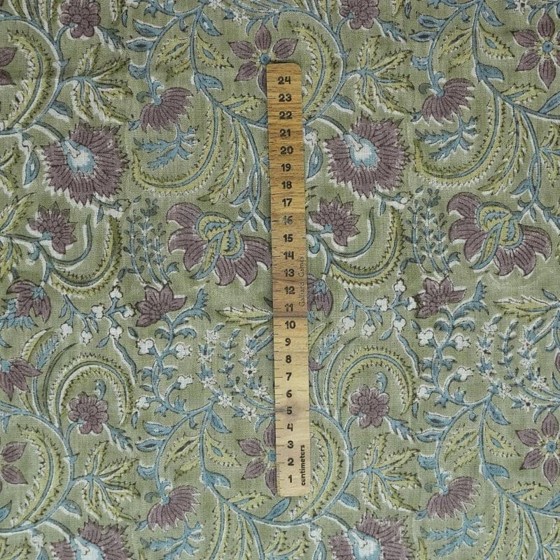 Handmade Block Print Rose Gold Visocse Linen Fabric - Kundanvan