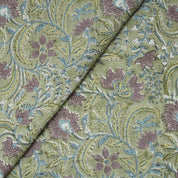 Handmade Block Print Rose Gold Visocse Linen Fabric - Kundanvan