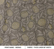 Handmade Block Print Yellow Floral Thick Linen Fabric - Merakhi