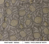 Handmade Block Print Yellow Floral Thick Linen Fabric - Merakhi
