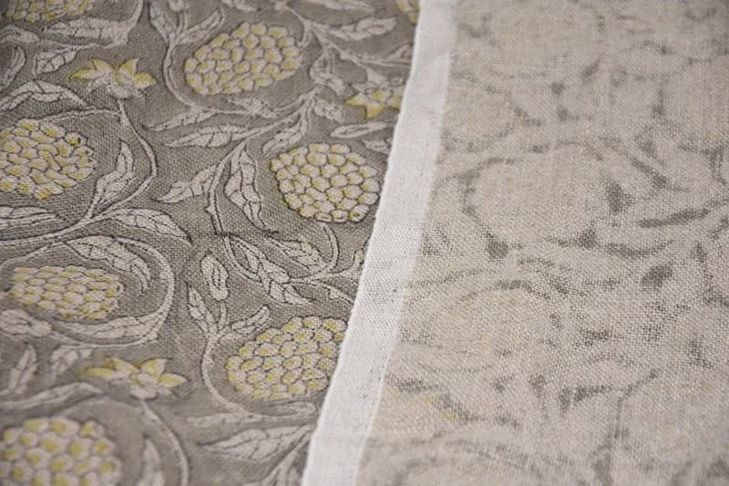 Handmade Block Print Yellow Floral Thick Linen Fabric - Merakhi