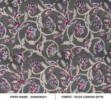 Handmade Block Printed Red & Blue Floral Duck Canvas - Saraswati