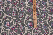 Handmade Block Printed Red & Blue Floral Duck Canvas - Saraswati