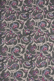 Handmade Block Printed Red & Blue Floral Duck Canvas - Saraswati