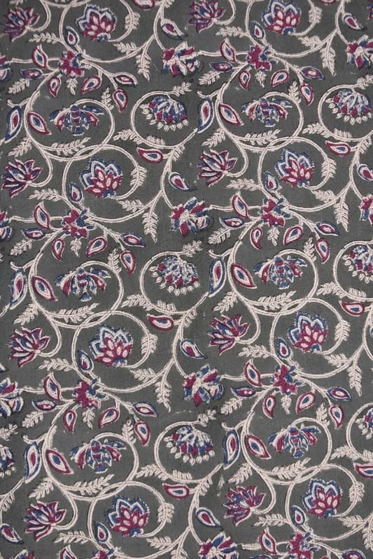 Handmade Block Printed Red & Blue Floral Duck Canvas - Saraswati