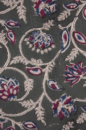 Handmade Block Printed Red & Blue Floral Duck Canvas - Saraswati