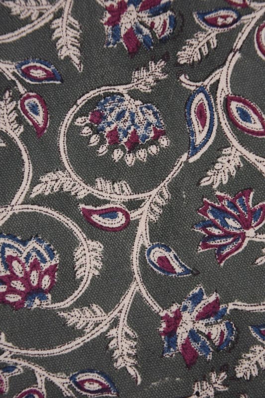 Handmade Block Printed Red & Blue Floral Duck Canvas - Saraswati