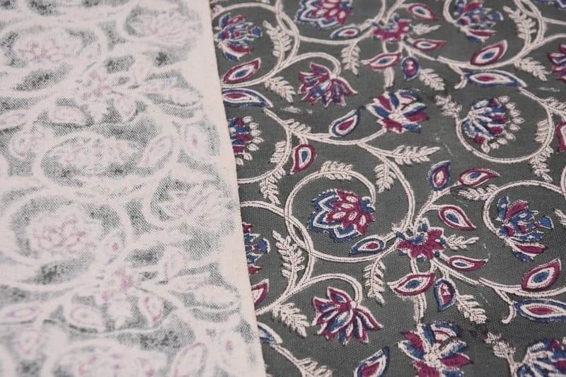 Handmade Block Printed Red & Blue Floral Duck Canvas - Saraswati
