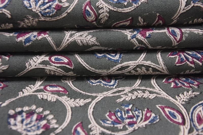 Handmade Block Printed Red & Blue Floral Duck Canvas - Saraswati