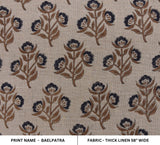 Handmade Block Printed Thick Linen Brown Floral Fabric - Baelpatra