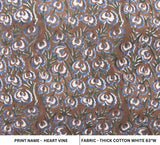 Handmade Hand Block Print Blue Thick Cotton Fabric - Heart Vine