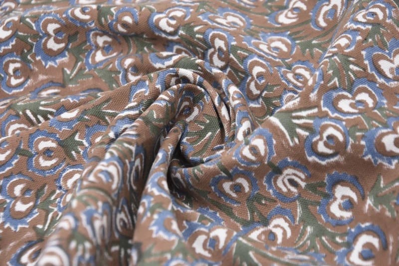Handmade Hand Block Print Blue Thick Cotton Fabric - Heart Vine