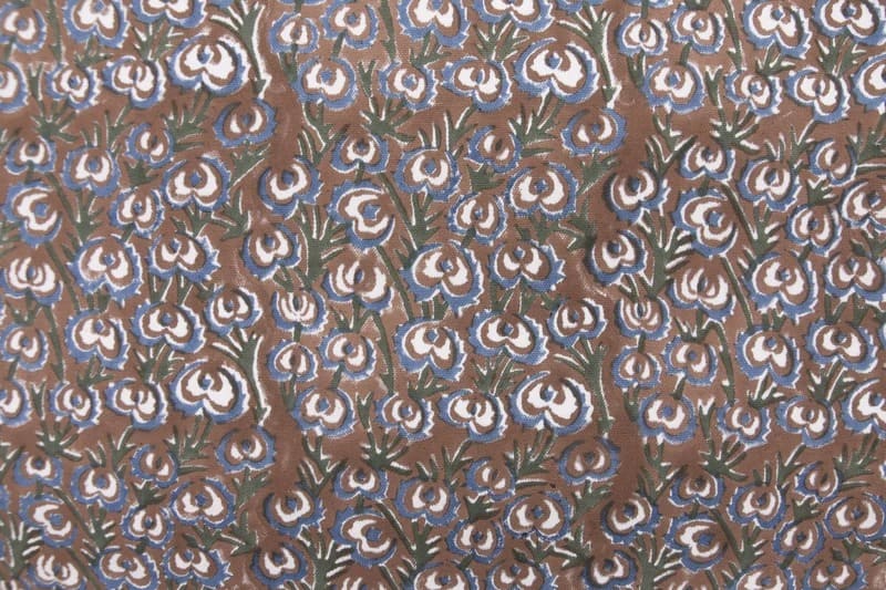 Handmade Hand Block Print Blue Thick Cotton Fabric - Heart Vine