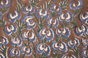 Handmade Hand Block Print Blue Thick Cotton Fabric - Heart Vine