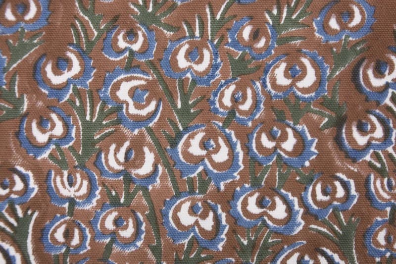 Handmade Hand Block Print Blue Thick Cotton Fabric - Heart Vine