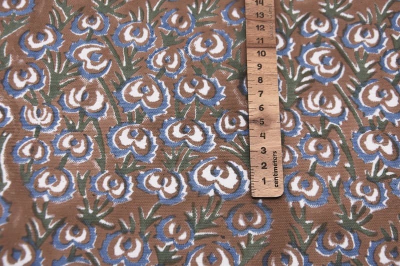 Handmade Hand Block Print Blue Thick Cotton Fabric - Heart Vine