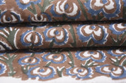 Handmade Hand Block Print Blue Thick Cotton Fabric - Heart Vine
