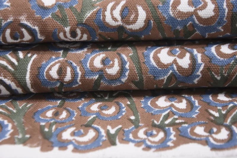 Handmade Hand Block Print Blue Thick Cotton Fabric - Heart Vine