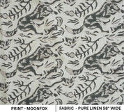 Handmade Indian Block Print Black Pure Linen Fabric - Moon Fox