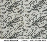 Handmade Indian Block Print Black Pure Linen Fabric - Moon Fox