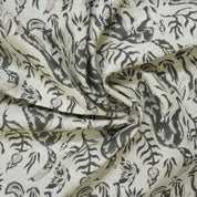 Handmade Indian Block Print Black Pure Linen Fabric - Moon Fox