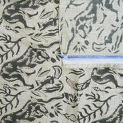 Handmade Indian Block Print Black Pure Linen Fabric - Moon Fox