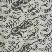 Handmade Indian Block Print Black Pure Linen Fabric - Moon Fox