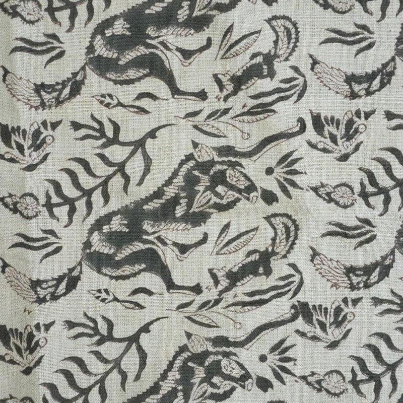 Handmade Indian Block Print Black Pure Linen Fabric - Moon Fox