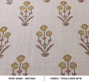 Handmade Indian Block Print Mustard Thick Linen Fabric - Amitabh
