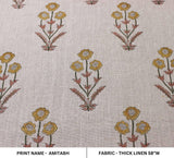 Handmade Indian Block Print Mustard Thick Linen Fabric - Amitabh