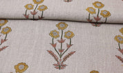 Handmade Indian Block Print Mustard Thick Linen Fabric - Amitabh