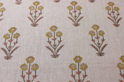 Handmade Indian Block Print Mustard Thick Linen Fabric - Amitabh